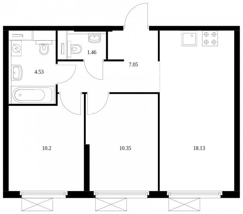 2-комнатная квартира с полной отделкой, 51.72 м2, 24 этаж, сдача 2 квартал 2024 г., ЖК Матвеевский Парк, корпус 2.4 - объявление 1609650 - фото №1
