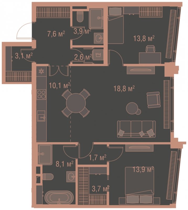 2-комнатная квартира без отделки, 87.3 м2, 15 этаж, сдача 1 квартал 2025 г., ЖК HIGH LIFE, корпус Fell Tower - объявление 1767862 - фото №1