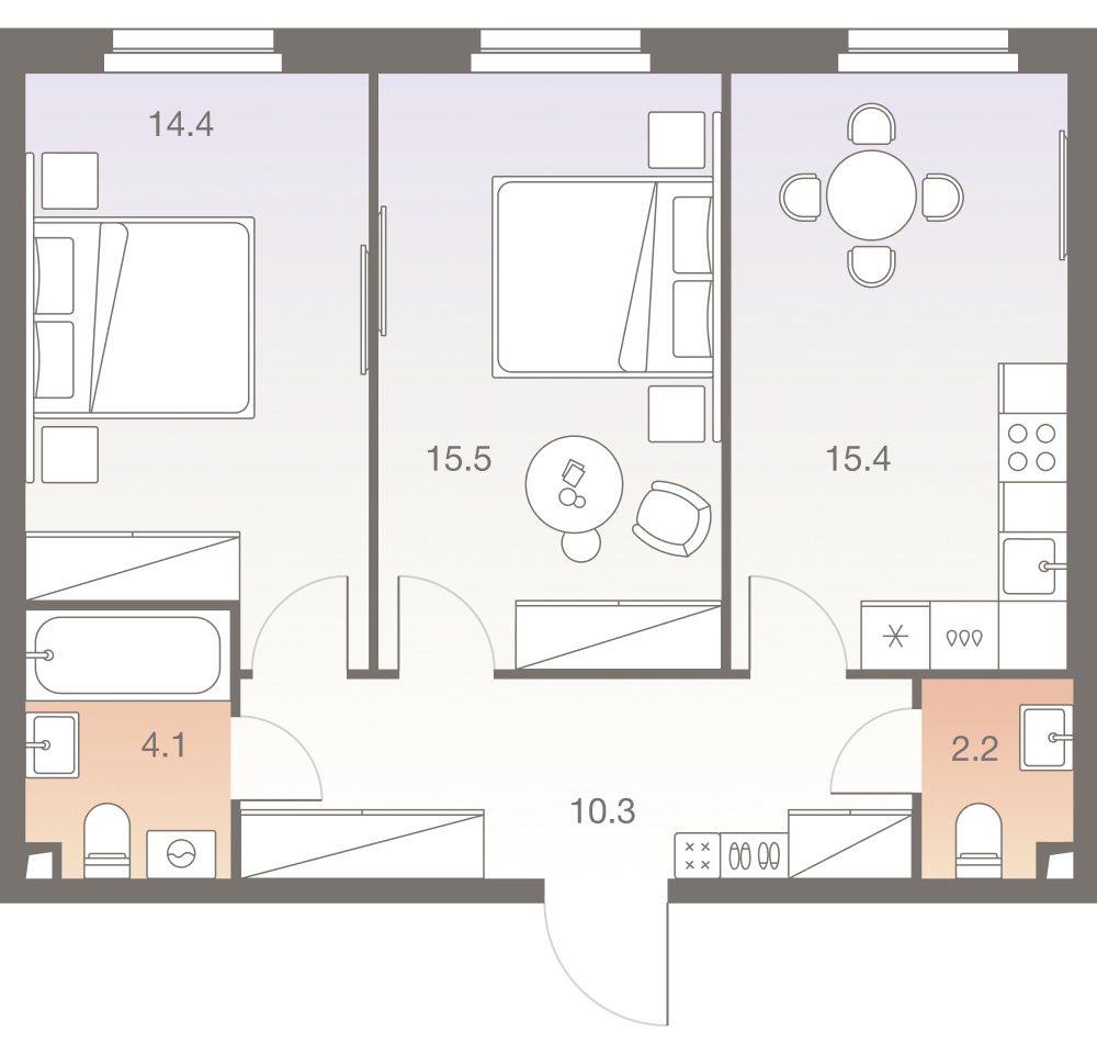 2-комнатная квартира без отделки, 61.9 м2, 3 этаж, сдача 1 квартал 2026 г., ЖК Twelve, корпус 1 - объявление 2331978 - фото №1