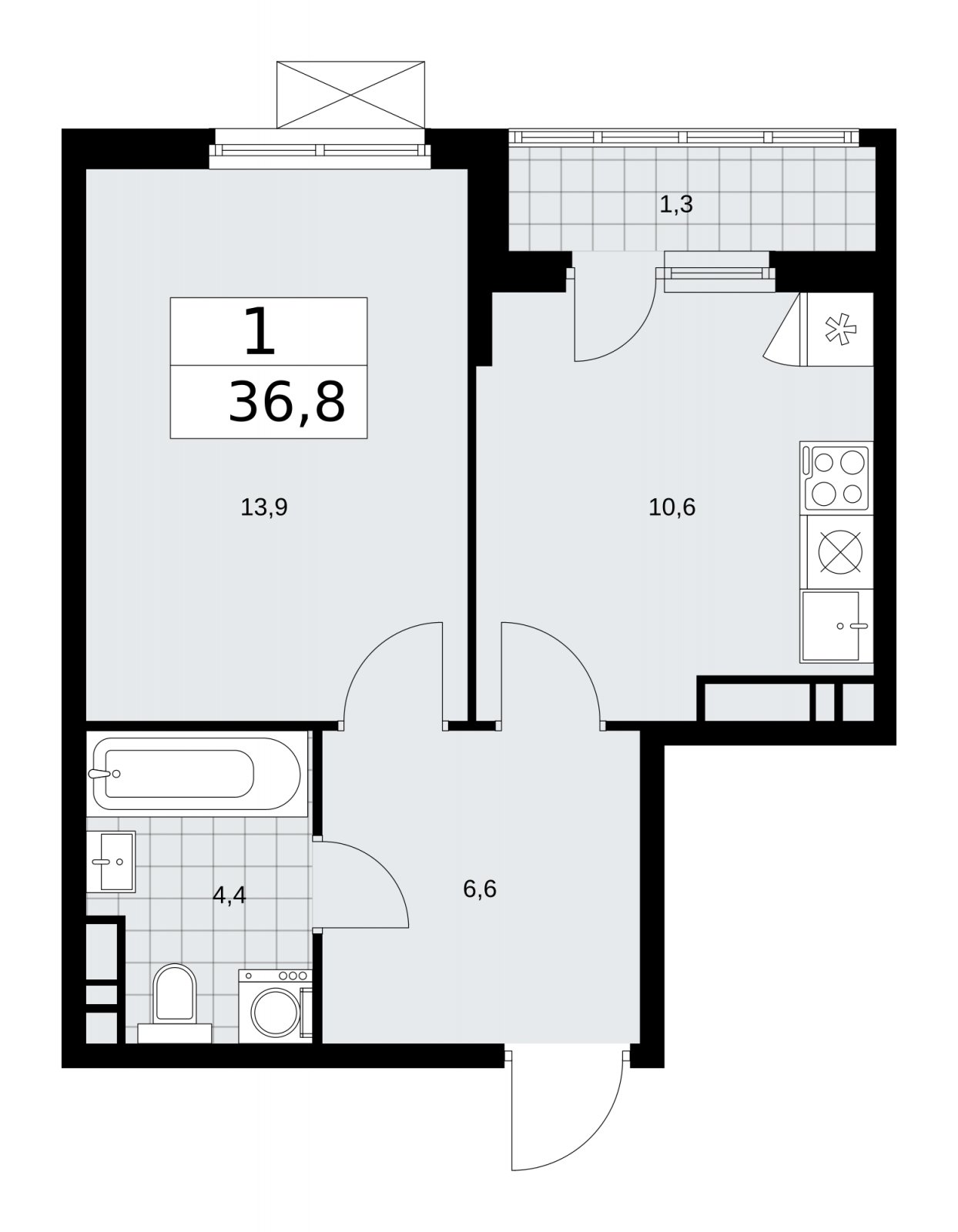 1-комнатная квартира без отделки, 36.8 м2, 13 этаж, сдача 1 квартал 2026 г., ЖК Прокшино, корпус 11.2.1 - объявление 2269889 - фото №1