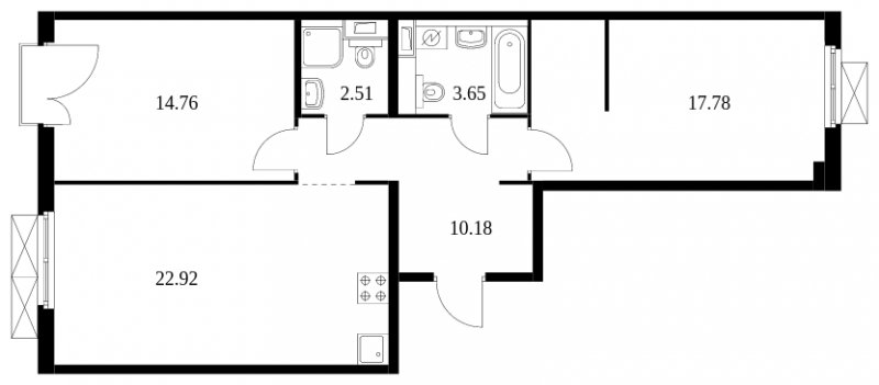 2-комнатная квартира с полной отделкой, 71.8 м2, 6 этаж, сдача 3 квартал 2023 г., ЖК Шереметьевский, корпус 8,9,10 - объявление 1711989 - фото №1