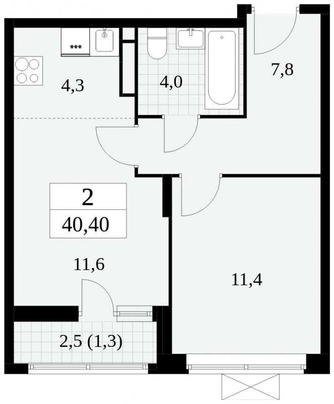 2-комнатная квартира (евро) без отделки, 40.4 м2, 7 этаж, дом сдан, ЖК Прокшино, корпус 6.1 - объявление 2380735 - фото №1