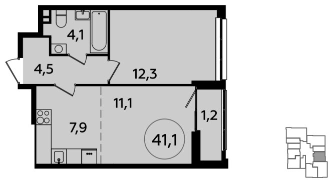 2-комнатная квартира (евро) с частичной отделкой, 41.1 м2, 3 этаж, сдача 2 квартал 2024 г., ЖК Южные сады, корпус 1.1 - объявление 1799764 - фото №1