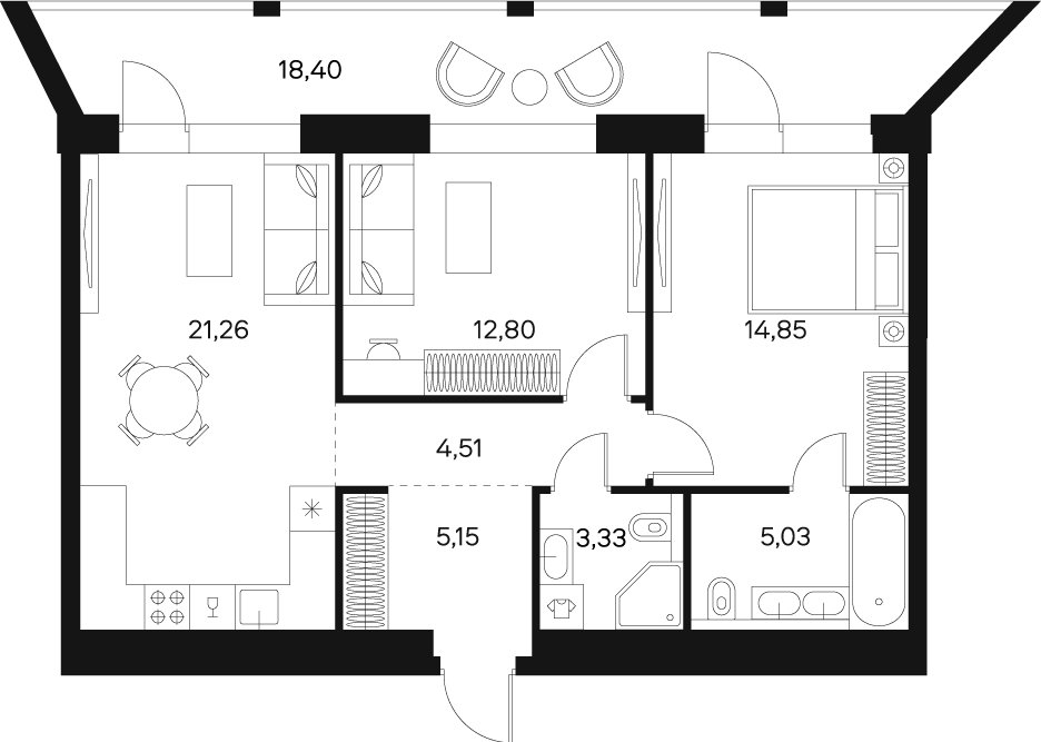 2-комнатная квартира без отделки, 76.13 м2, 2 этаж, сдача 4 квартал 2024 г., ЖК FØRST, корпус 2 - объявление 2415686 - фото №1