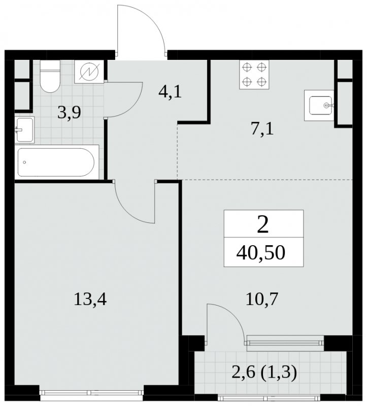 2-комнатная квартира (евро) без отделки, 40.5 м2, 14 этаж, сдача 2 квартал 2025 г., ЖК Южные сады, корпус 2.4 - объявление 1760339 - фото №1
