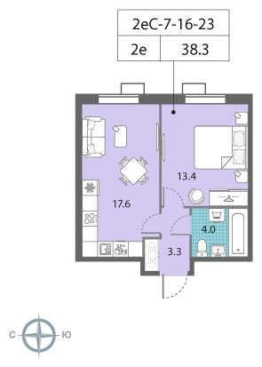 1-комнатная квартира 2 м2, 23 этаж, сдача 4 квартал 2022 г., ЖК Лучи, корпус 12 - объявление 1691711 - фото №1