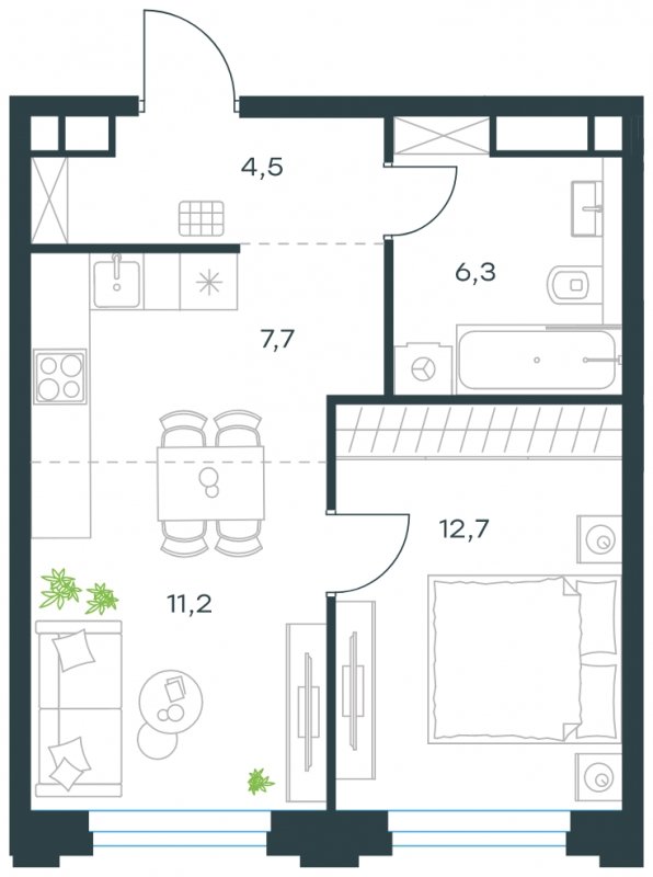 2-комнатная квартира с частичной отделкой, 42.4 м2, 21 этаж, сдача 4 квартал 2023 г., ЖК Level Нагатинская, корпус В - объявление 1699530 - фото №1