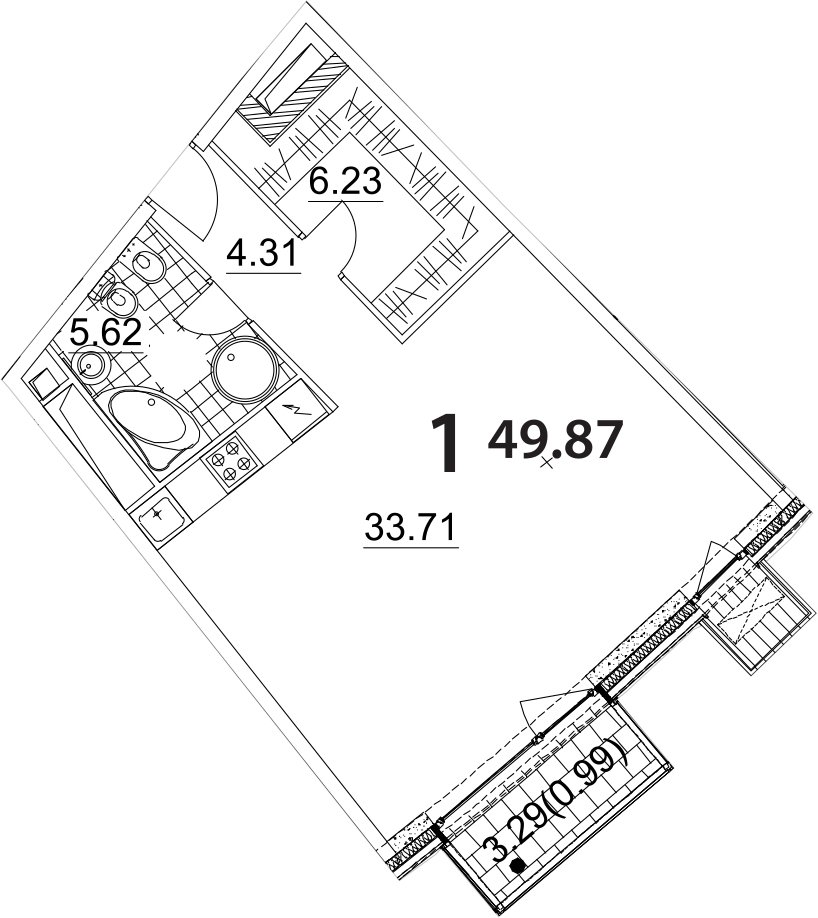 1-комнатные апартаменты 54.4 м2, 13 этаж, дом сдан, ЖК Апарт-комплекс Nakhimov, корпус 1 - объявление 2063743 - фото №1
