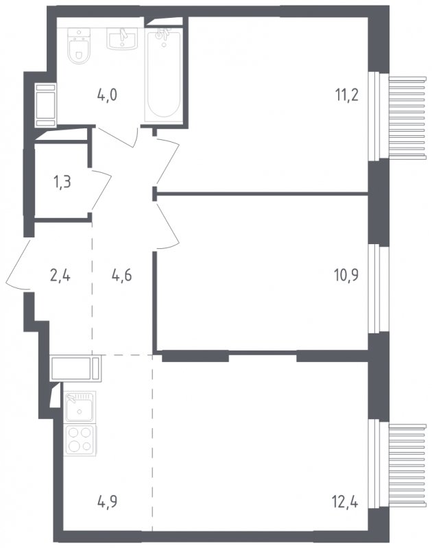 3-комнатная квартира с полной отделкой, 51.7 м2, 17 этаж, сдача 2 квартал 2025 г., ЖК Мытищи Парк, корпус 4 - объявление 1823575 - фото №1