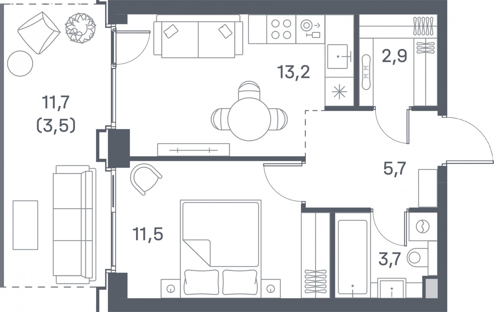 1-комнатная квартира 40.5 м2, 2 этаж, сдача 4 квартал 2025 г., ЖК Portland, корпус 1 - объявление 2303570 - фото №1