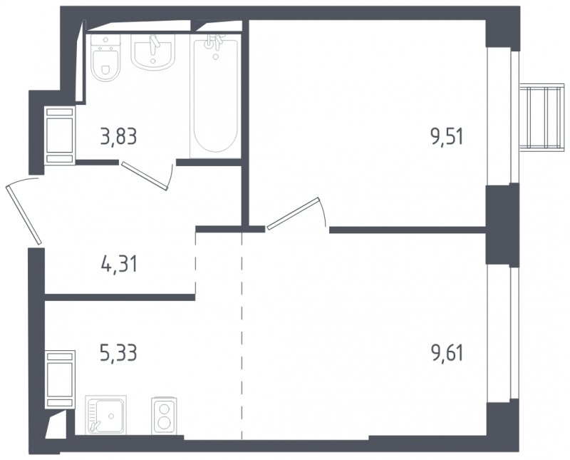 2-комнатная квартира с полной отделкой, 32.59 м2, 17 этаж, сдача 3 квартал 2024 г., ЖК Томилино Парк, корпус 5.1 - объявление 1822997 - фото №1