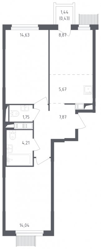 3-комнатная квартира с полной отделкой, 57.47 м2, 17 этаж, сдача 2 квартал 2023 г., ЖК Мытищи Парк, корпус 1 - объявление 1460415 - фото №1