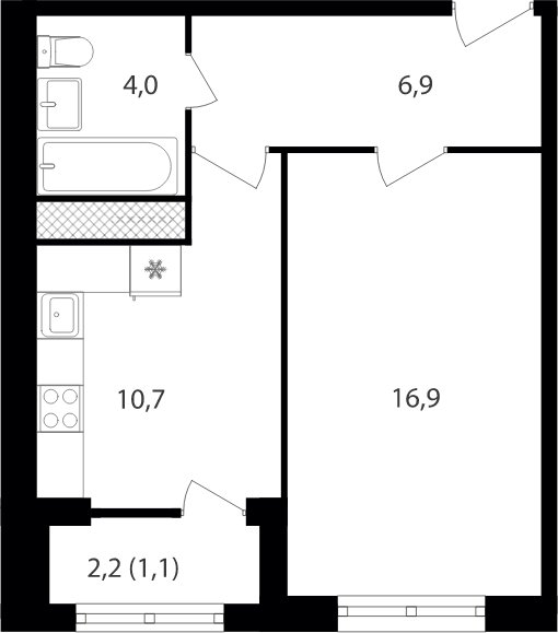 1-комнатная квартира без отделки, 39.5 м2, 14 этаж, дом сдан, ЖК Михалковский, корпус 1 - объявление 2104065 - фото №1