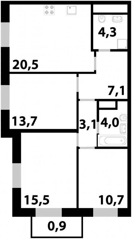 3-комнатная квартира без отделки, 79.6 м2, 23 этаж, дом сдан, ЖК Союзный, корпус 1 - объявление 1687263 - фото №1