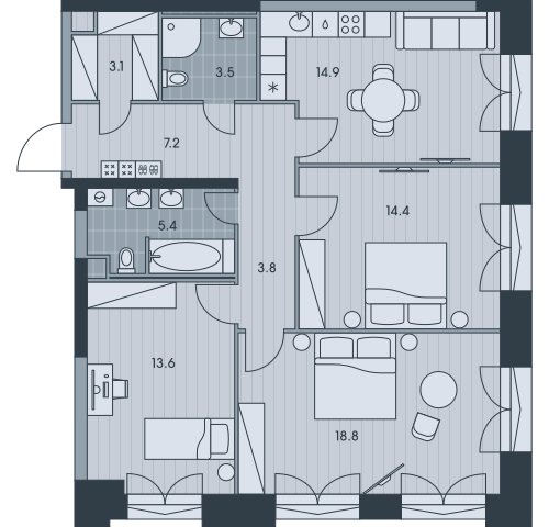 3-комнатная квартира без отделки, 84.7 м2, 4 этаж, сдача 3 квартал 2025 г., ЖК EVER, корпус 4 - объявление 2377034 - фото №1