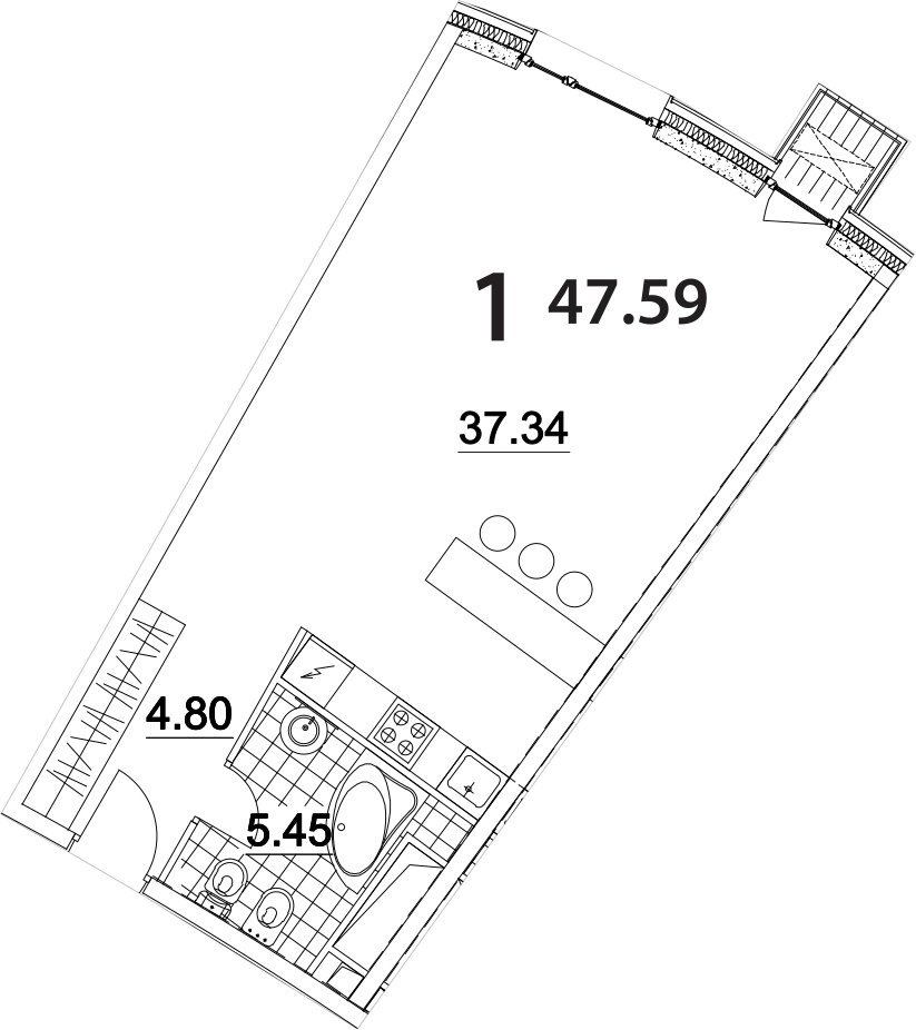 1-комнатные апартаменты 48.8 м2, 13 этаж, дом сдан, ЖК Апарт-комплекс Nakhimov, корпус 2 - объявление 2063876 - фото №1