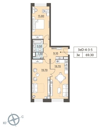 2-комнатная квартира без отделки, 69.3 м2, 8 этаж, сдача 4 квартал 2023 г., ЖК ЗИЛАРТ, корпус 15 - объявление 1947977 - фото №1