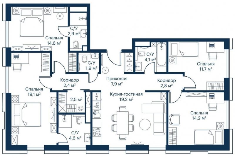 4-комнатная квартира с частичной отделкой, 108.15 м2, 3 этаж, сдача 2 квартал 2023 г., ЖК City Bay, корпус Indian Ocean 8 - объявление 1671620 - фото №1