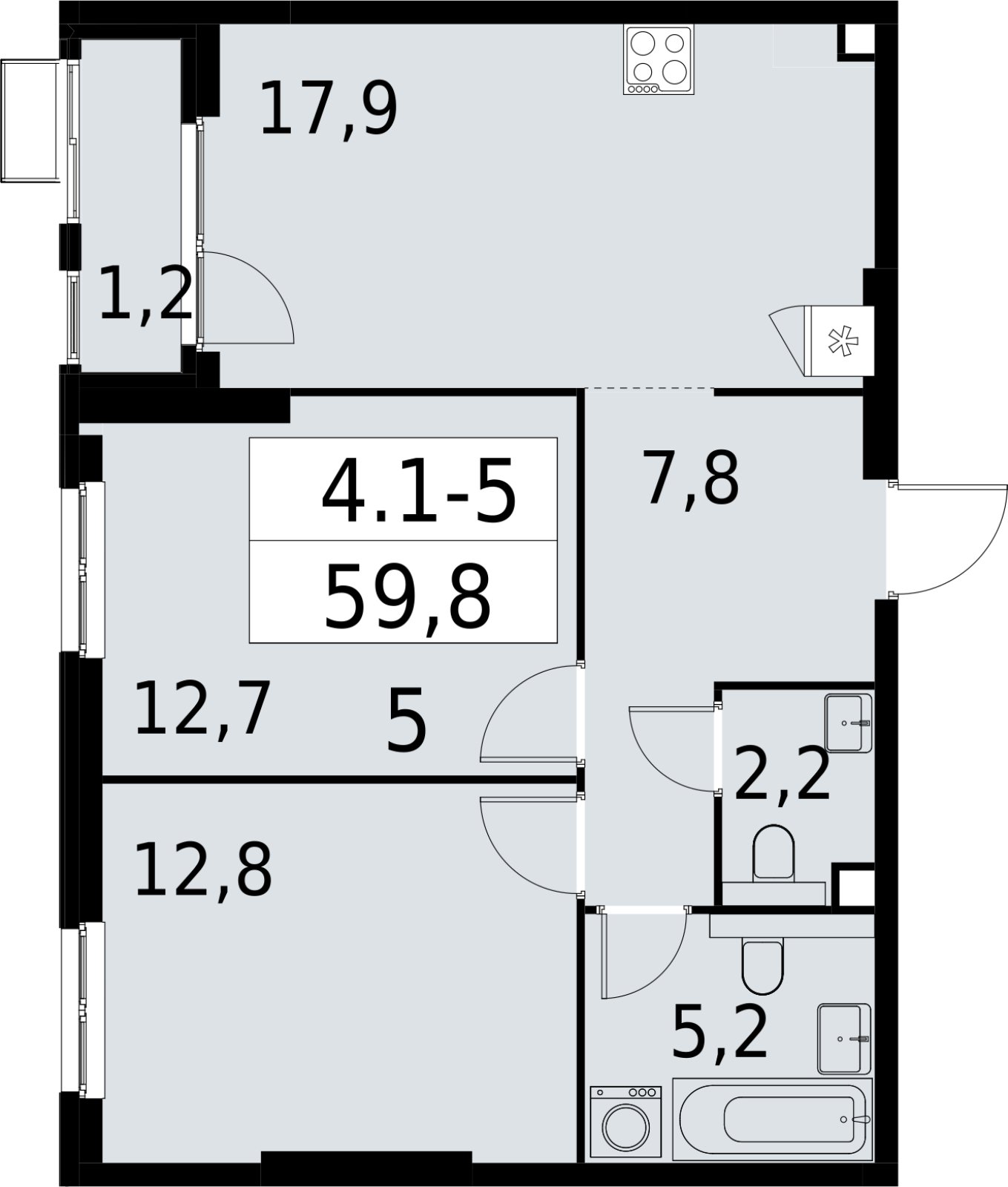 2-комнатная квартира с полной отделкой, 59.8 м2, 2 этаж, сдача 2 квартал 2027 г., ЖК Южные сады, корпус 4.1.1 - объявление 2392547 - фото №1
