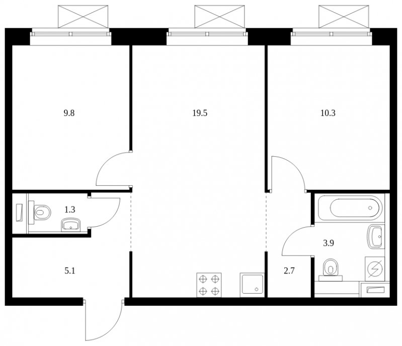 2-комнатная квартира с полной отделкой, 52.6 м2, 14 этаж, сдача 1 квартал 2024 г., ЖК Середневский лес, корпус 3.1 - объявление 1741396 - фото №1