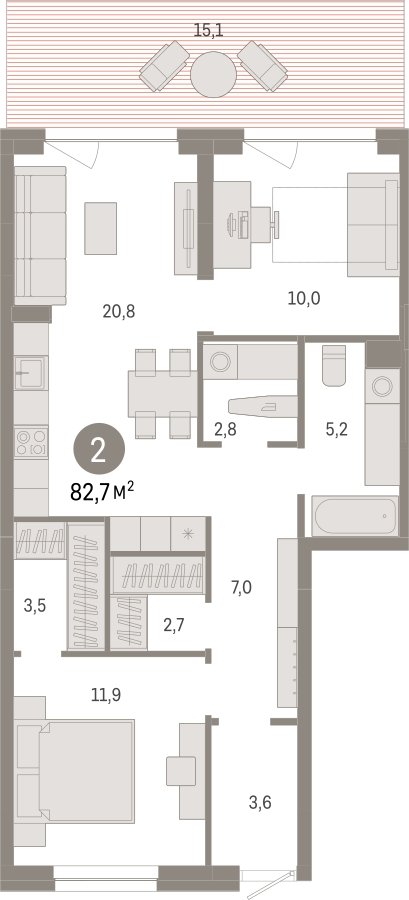 2-комнатная квартира с частичной отделкой, 82.65 м2, 1 этаж, сдача 1 квартал 2025 г., ЖК Первый квартал, корпус Дом 5 - объявление 2281582 - фото №1