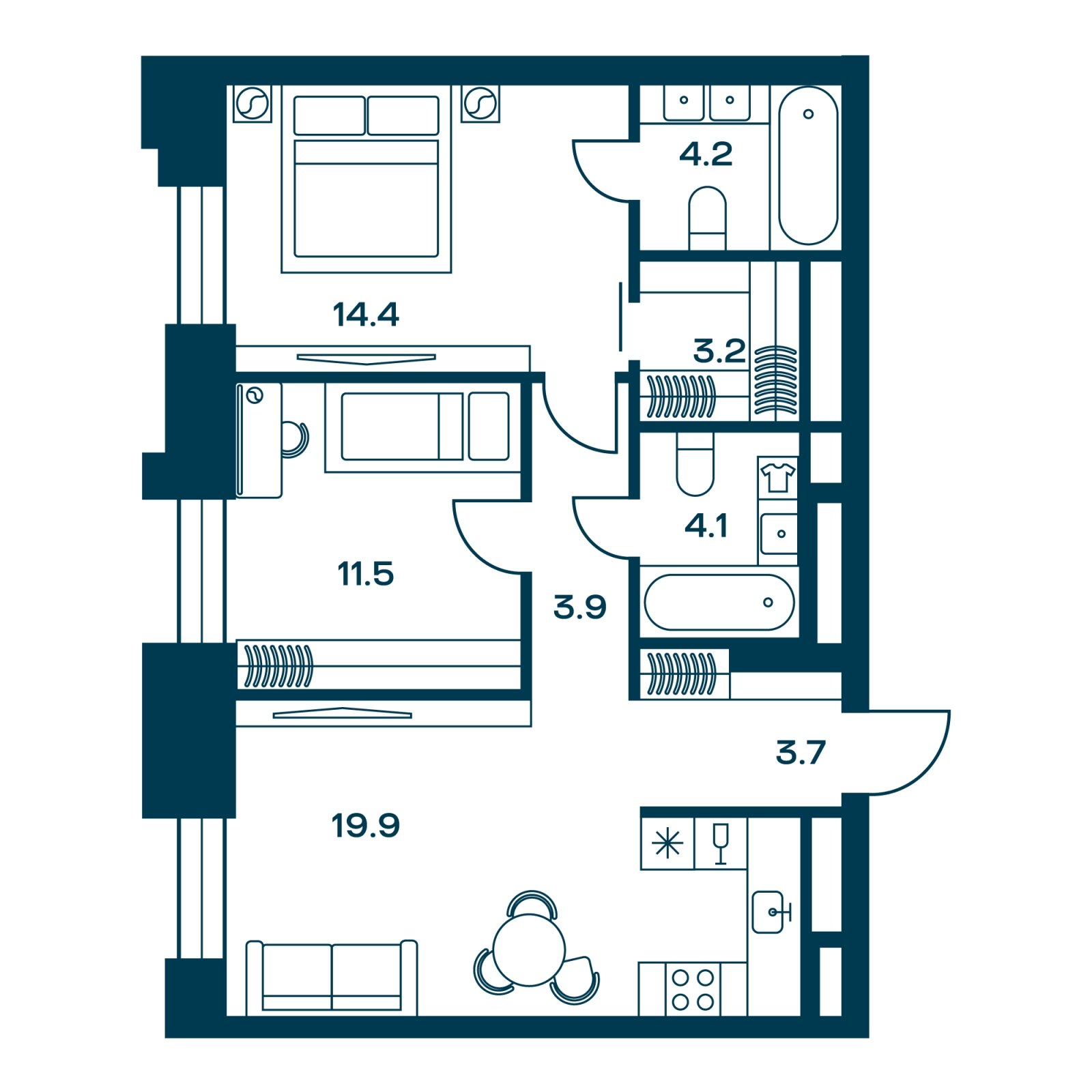 2-комнатная квартира с частичной отделкой, 64.5 м2, 4 этаж, сдача 3 квартал 2025 г., ЖК SOUL, корпус 1 - объявление 2262527 - фото №1