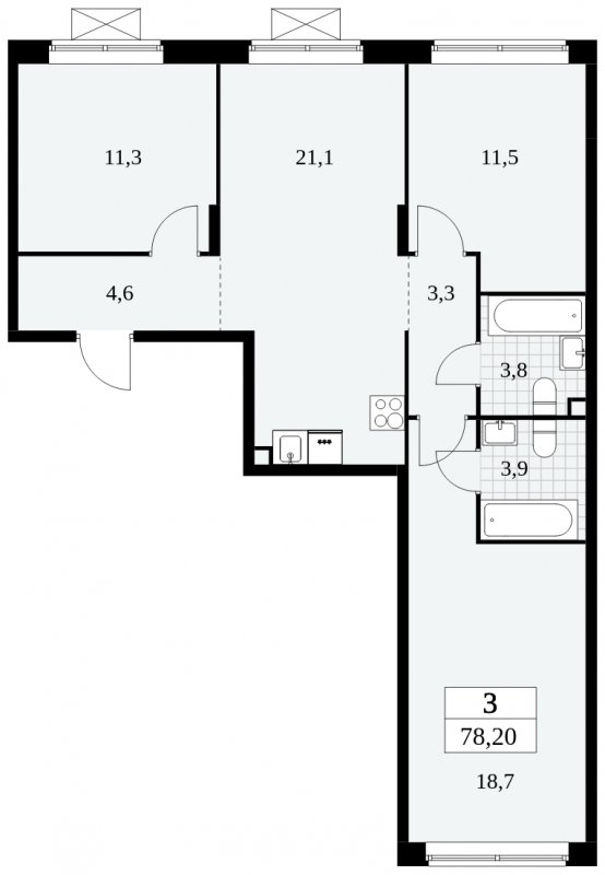 3-комнатная квартира без отделки, 78.2 м2, 2 этаж, сдача 3 квартал 2024 г., ЖК Прокшино, корпус 8.4 - объявление 1683997 - фото №1