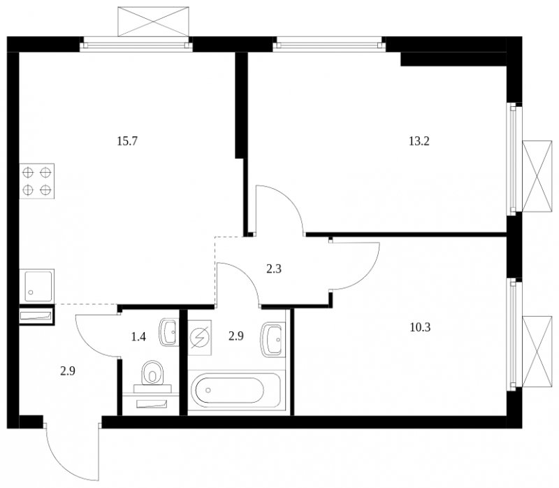2-комнатная квартира с полной отделкой, 48.7 м2, 5 этаж, сдача 3 квартал 2024 г., ЖК Амурский парк, корпус 2 - объявление 1758633 - фото №1