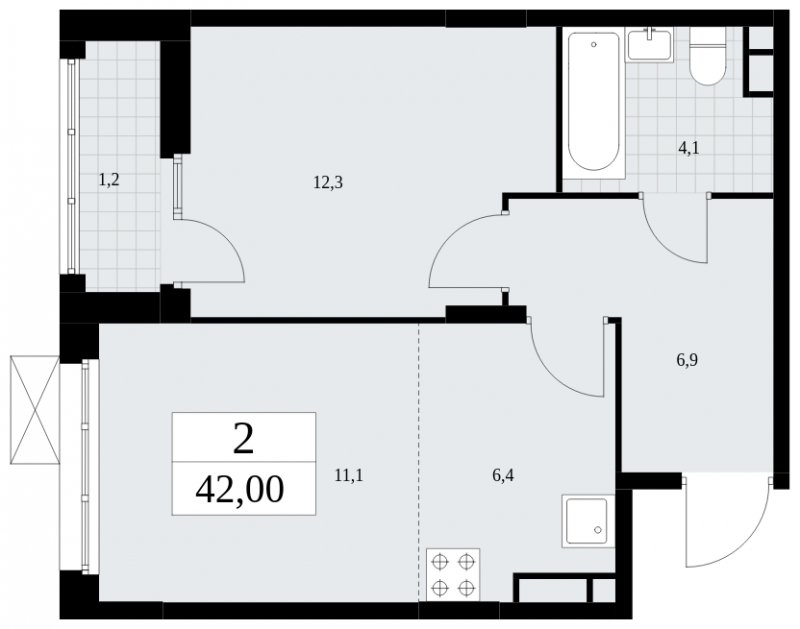 2-комнатная квартира (евро) без отделки, 42 м2, 6 этаж, сдача 4 квартал 2024 г., ЖК Скандинавия, корпус 36.3.2 - объявление 1894694 - фото №1