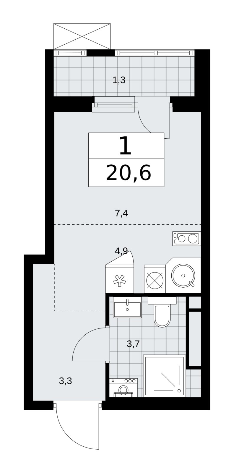 Студия без отделки, 20.6 м2, 8 этаж, сдача 4 квартал 2025 г., ЖК Прокшино, корпус 11.1.4 - объявление 2257666 - фото №1