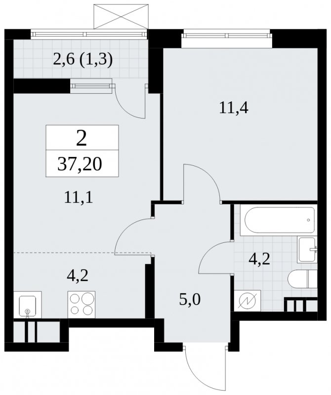 2-комнатная квартира (евро) без отделки, 37.2 м2, 4 этаж, сдача 1 квартал 2025 г., ЖК Прокшино, корпус 5.2.5 - объявление 1900828 - фото №1