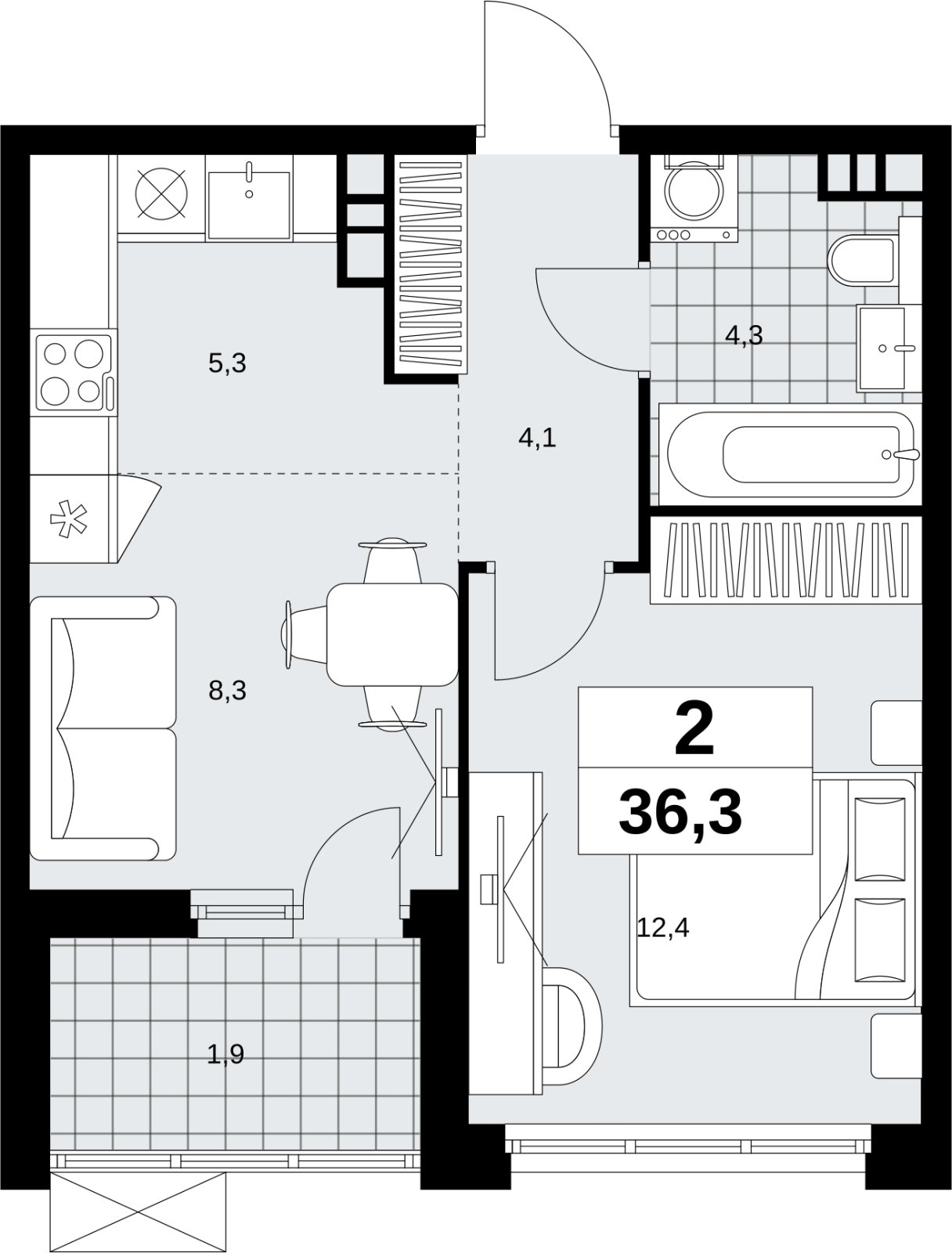 2-комнатная квартира (евро) с полной отделкой, 36.3 м2, 6 этаж, сдача 1 квартал 2027 г., ЖК Скандинавия, корпус 2.18.2.3 - объявление 2351360 - фото №1
