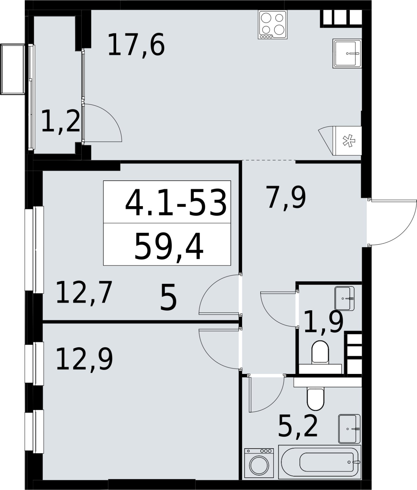 2-комнатная квартира с полной отделкой, 59.4 м2, 10 этаж, сдача 2 квартал 2027 г., ЖК Южные сады, корпус 4.1.1 - объявление 2392594 - фото №1