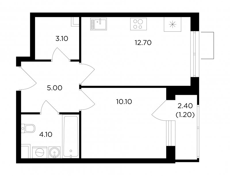 1-комнатная квартира без отделки, 36.2 м2, 10 этаж, сдача 1 квартал 2024 г., ЖК Миловидное, корпус 2 - объявление 1746686 - фото №1