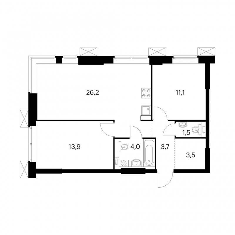 2-комнатная квартира с полной отделкой, 63.9 м2, 3 этаж, сдача 4 квартал 2022 г., ЖК Волоколамское 24, корпус 1 - объявление 1755517 - фото №1