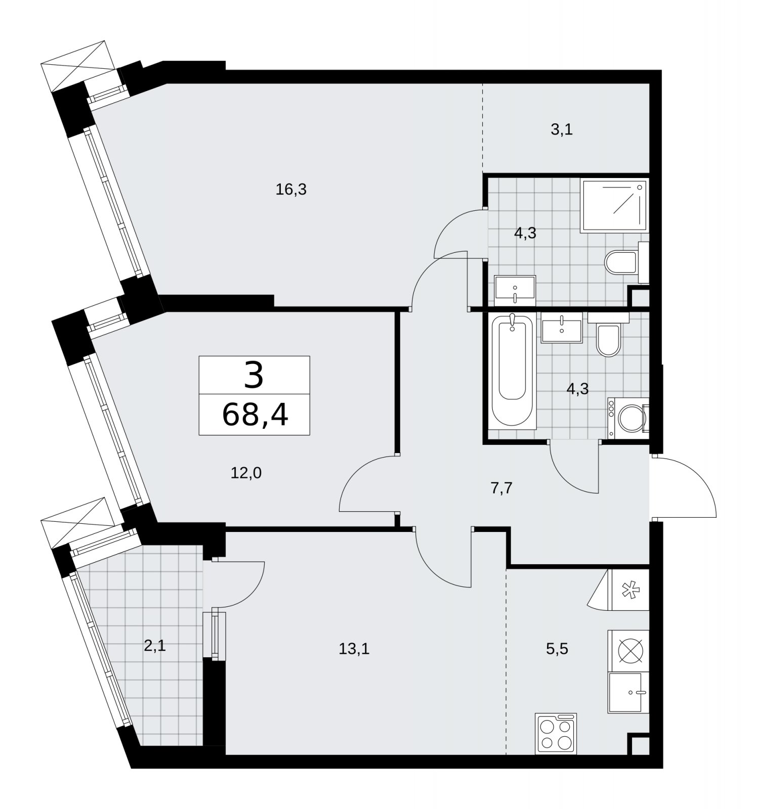 3-комнатная квартира (евро) без отделки, 68.4 м2, 2 этаж, сдача 1 квартал 2026 г., ЖК Дзен-кварталы, корпус 4.2 - объявление 2251472 - фото №1