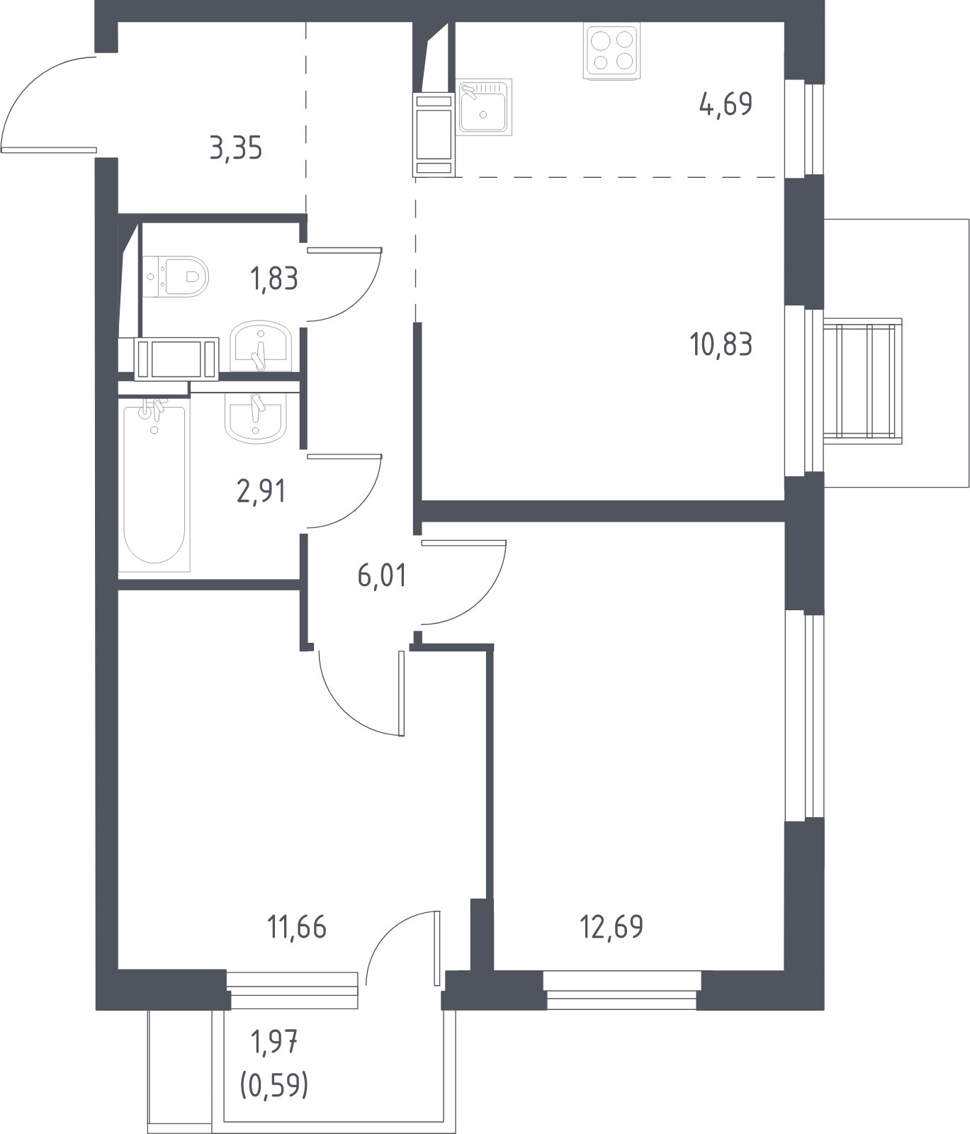 3-комнатная квартира с полной отделкой, 54.56 м2, 13 этаж, дом сдан, ЖК Пригород Лесное, корпус 6 - объявление 2006558 - фото №1