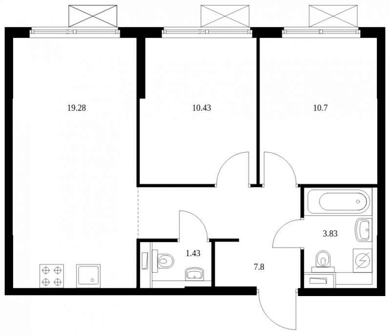 2-комнатная квартира с полной отделкой, 53.47 м2, 29 этаж, сдача 4 квартал 2024 г., ЖК Матвеевский Парк, корпус 1.3 - объявление 1964889 - фото №1