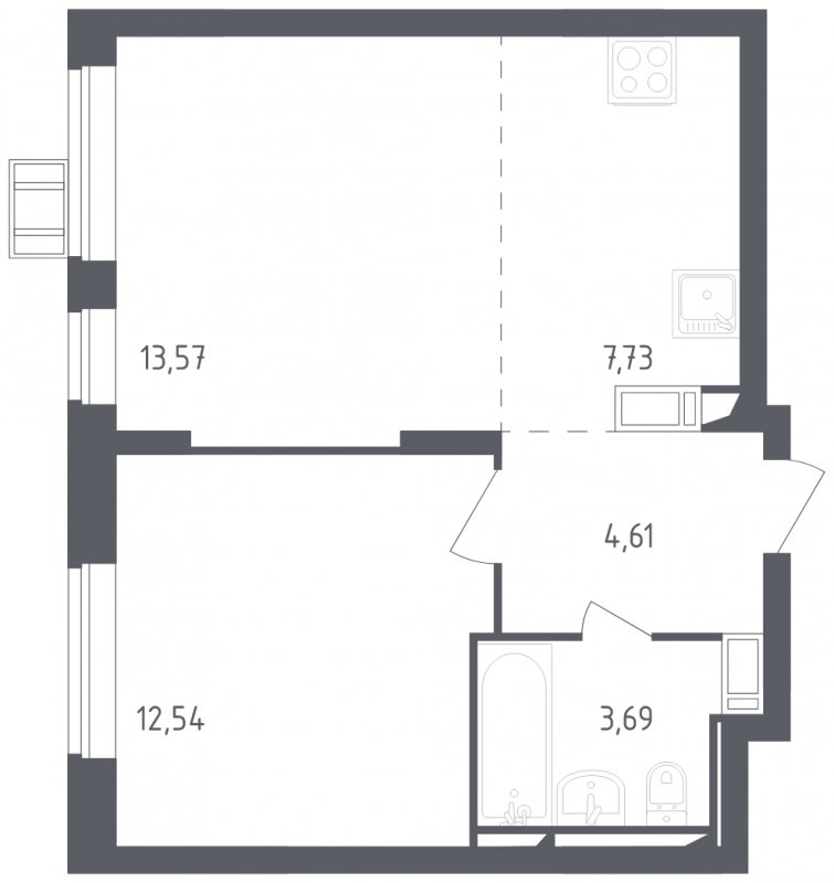 2-комнатная квартира с полной отделкой, 42.14 м2, 13 этаж, сдача 3 квартал 2023 г., ЖК Томилино Парк, корпус 4.1 - объявление 1570462 - фото №1