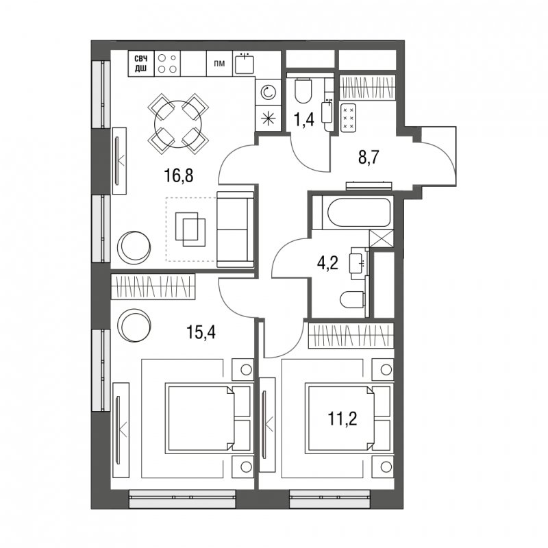 3-комнатная квартира (евро) с частичной отделкой, 57.7 м2, 18 этаж, сдача 1 квартал 2024 г., ЖК Сиреневый Парк, корпус 32 - объявление 1894210 - фото №1
