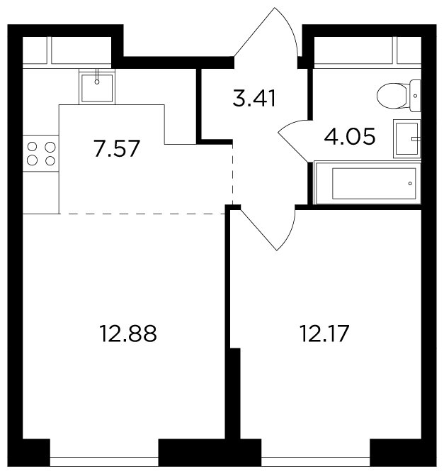 2-комнатная квартира без отделки, 40.08 м2, 30 этаж, дом сдан, ЖК КутузовGRAD 2, корпус 5 - объявление 1806859 - фото №1