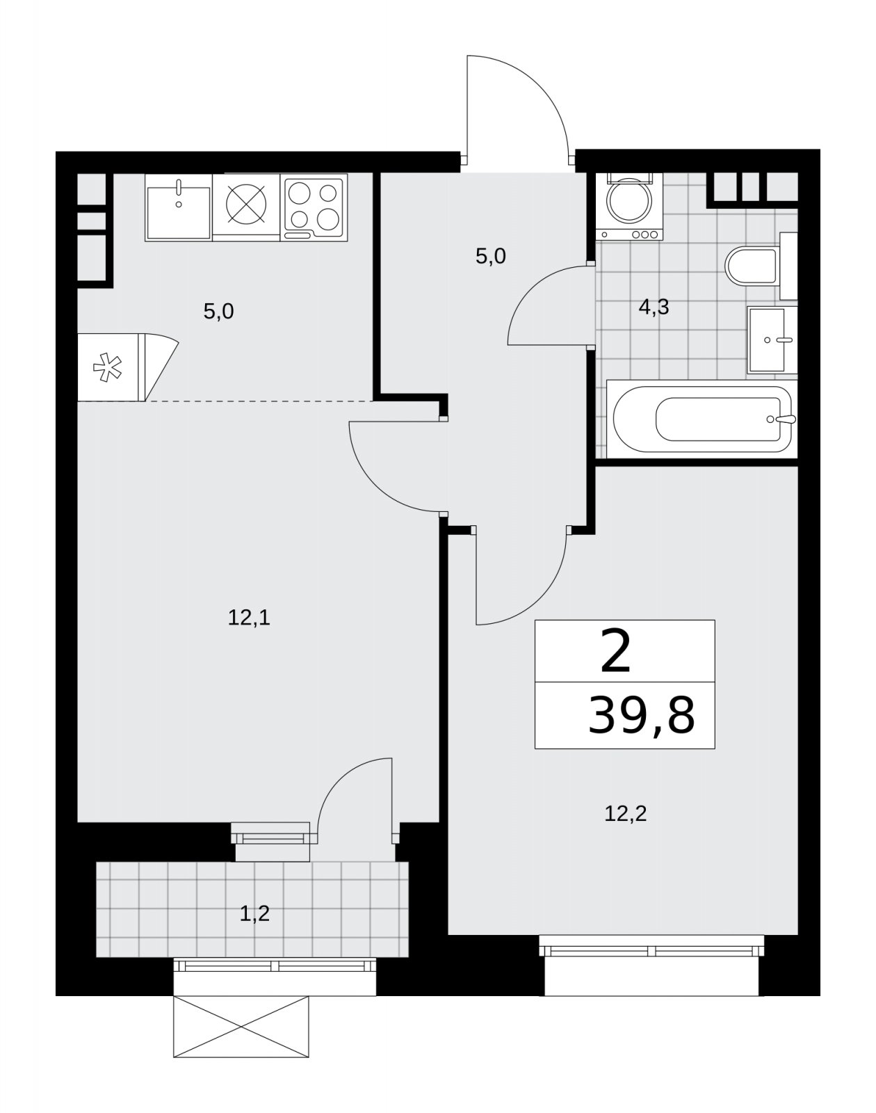 2-комнатная квартира (евро) без отделки, 39.8 м2, 5 этаж, сдача 4 квартал 2025 г., ЖК Бунинские кварталы, корпус 6.4 - объявление 2252688 - фото №1