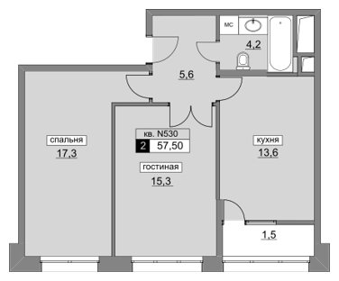 2-комнатная квартира без отделки, 57.5 м2, 7 этаж, сдача 4 квартал 2022 г., ЖК Румянцево-Парк, корпус 3 - объявление 1187230 - фото №1