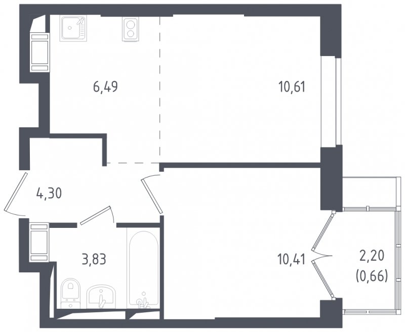 2-комнатная квартира с полной отделкой, 36.3 м2, 12 этаж, сдача 3 квартал 2024 г., ЖК Томилино Парк, корпус 5.1 - объявление 1830073 - фото №1