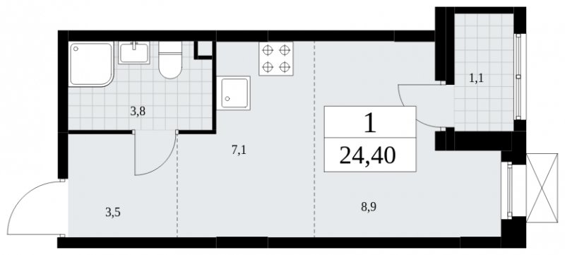 Студия без отделки, 24.4 м2, 2 этаж, сдача 4 квартал 2024 г., ЖК Скандинавия, корпус 36.3.2 - объявление 1894655 - фото №1