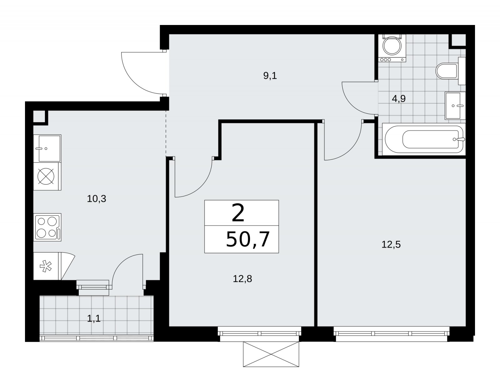 2-комнатная квартира с частичной отделкой, 50.7 м2, 2 этаж, сдача 2 квартал 2026 г., ЖК Прокшино, корпус 11.2.3 - объявление 2270341 - фото №1