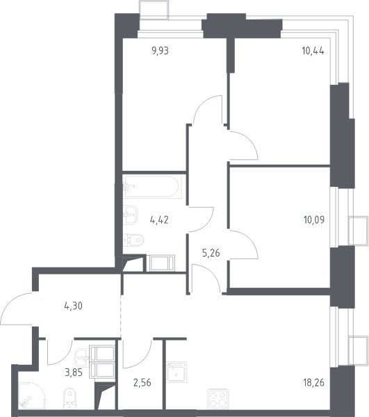 3-комнатная квартира с полной отделкой, 69.1 м2, 11 этаж, сдача 2 квартал 2024 г., ЖК Тропарево Парк, корпус 2.4 - объявление 2067457 - фото №1