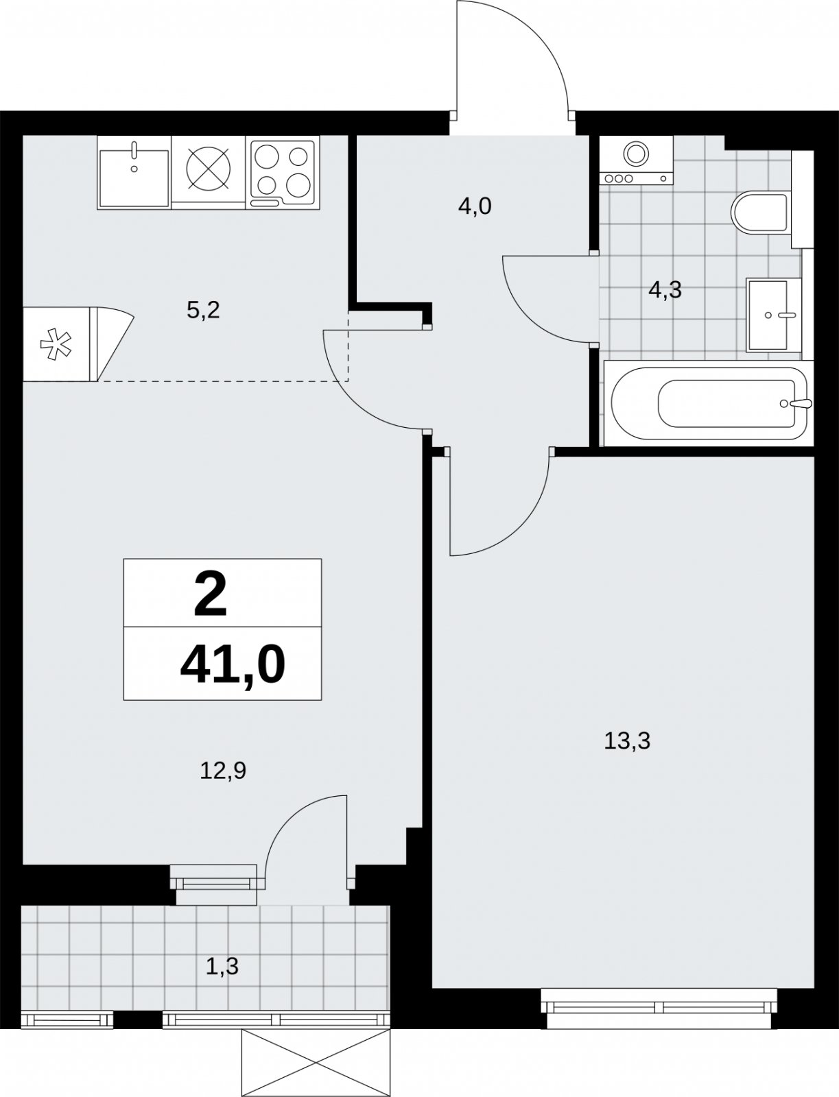 2-комнатная квартира (евро) без отделки, 41 м2, 6 этаж, сдача 2 квартал 2026 г., ЖК Бунинские кварталы, корпус 9.1 - объявление 2323971 - фото №1