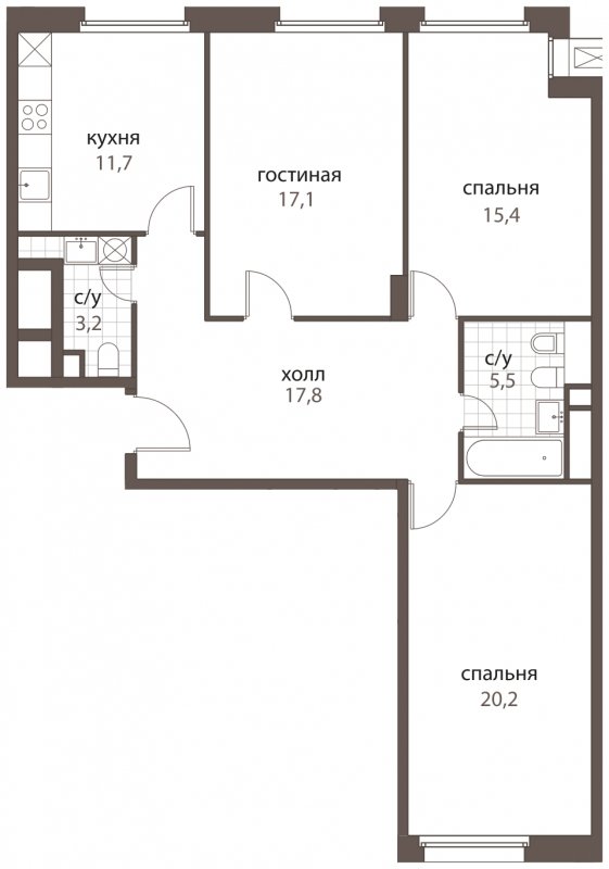 3-комнатная квартира без отделки, 90.9 м2, 2 этаж, дом сдан, ЖК HomeCity, корпус 1 - объявление 1762667 - фото №1