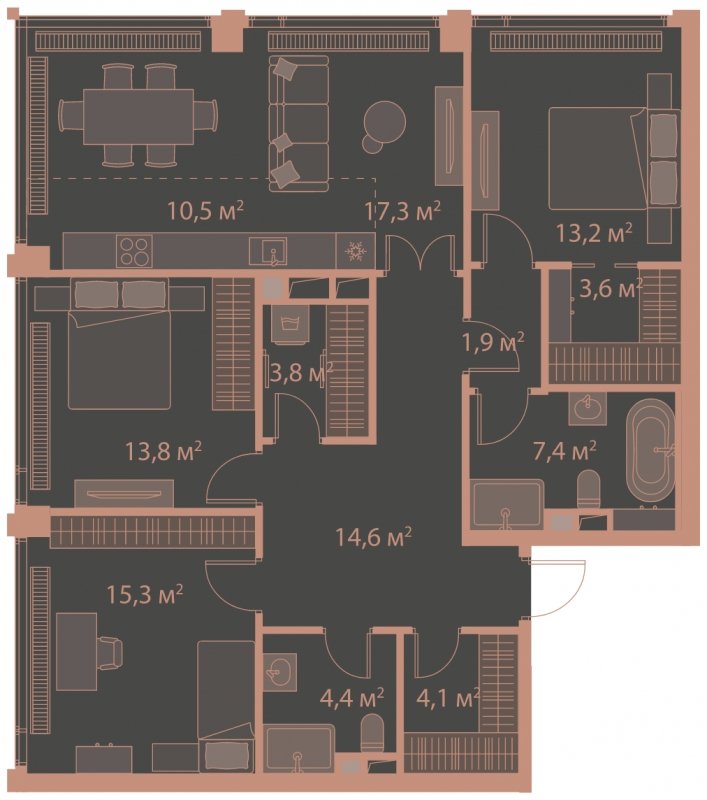 3-комнатная квартира без отделки, 109.9 м2, 19 этаж, сдача 1 квартал 2025 г., ЖК HIGH LIFE, корпус Heart Tower - объявление 1767920 - фото №1